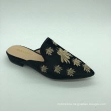 Wholesale High Quality Suede Embroidered Flat Heel Mules Slippers For Women